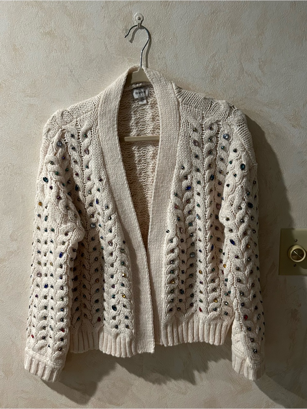 Maeve jewel cable-knit open front cardigan one size fits all